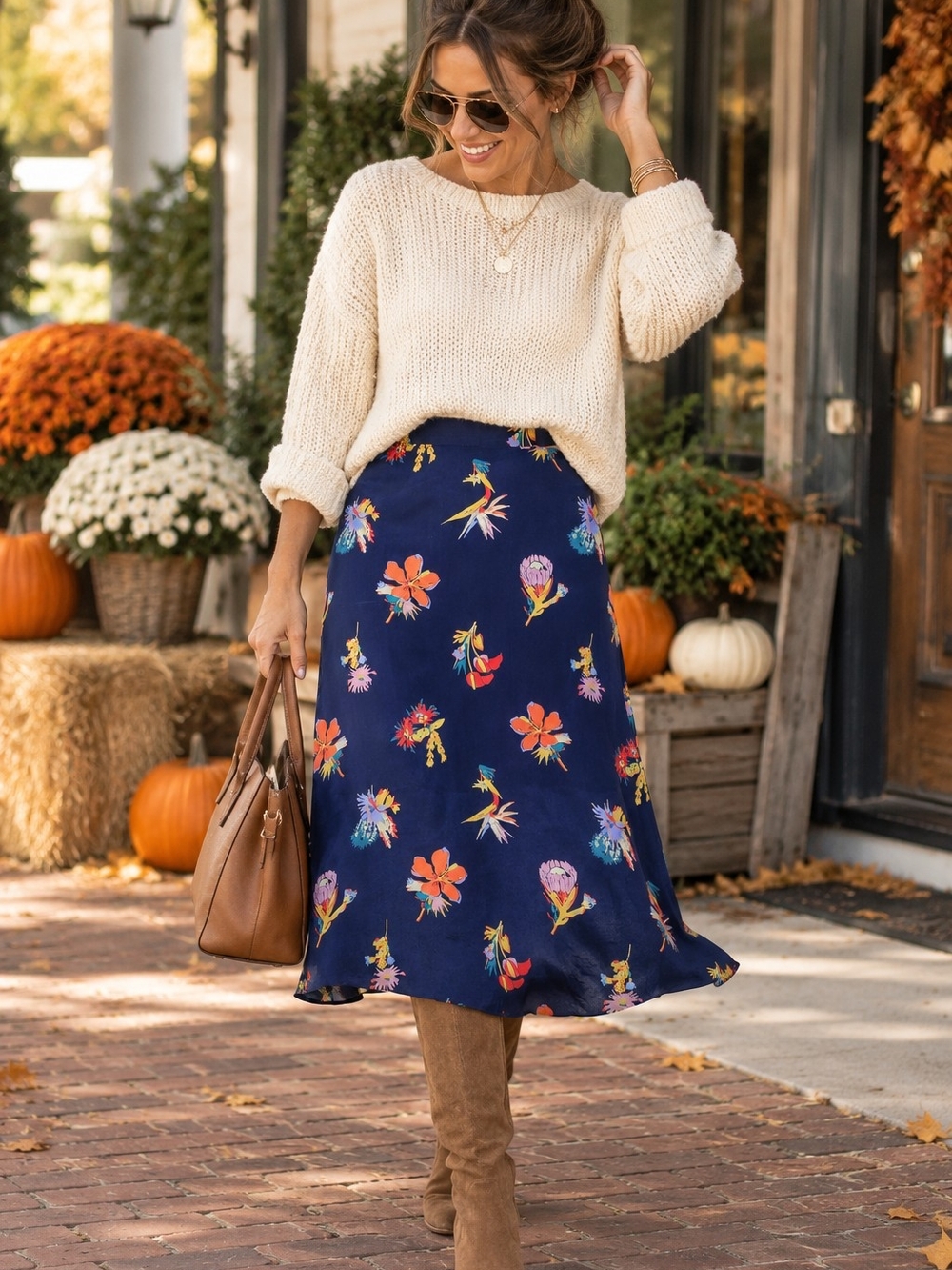 Madewell Navy Floral Midi Skirt